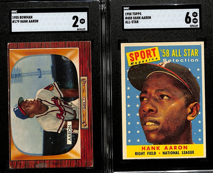 Hank Aaron Lot - 1955 Bowman #179 (SGC 2) & 1958 All-Star #488 (SGC 6)